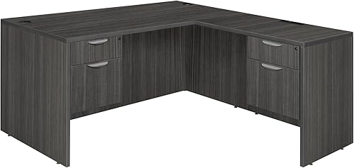 Regency Legacy - Escritorio de 60 x 65 pulgadas de largo con cajón de pedestal doble, color gris ceniza