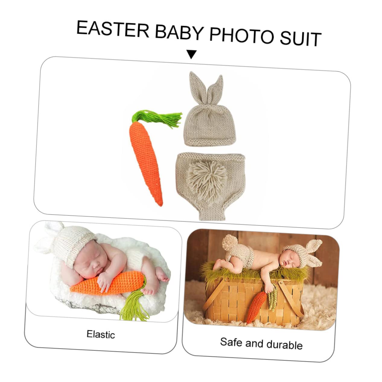 FRCOLOR Neugeborenen Fotografie Kostüm Teiliges Häschen Outfit für Babyfotoshooting Mütze Hose Handgefertigt Weichem Garn für Besondere Anlässe Erinnerungen