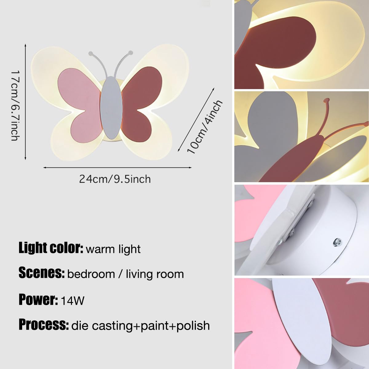 Lámpara De Pared De Mariposa LED Lámpara De Pared De Cabecera De Dibujos Animados Creativos Soporte De Iluminación De Pared Iluminación De Pared Decorativa para Dormitorio, Habitación De Niños