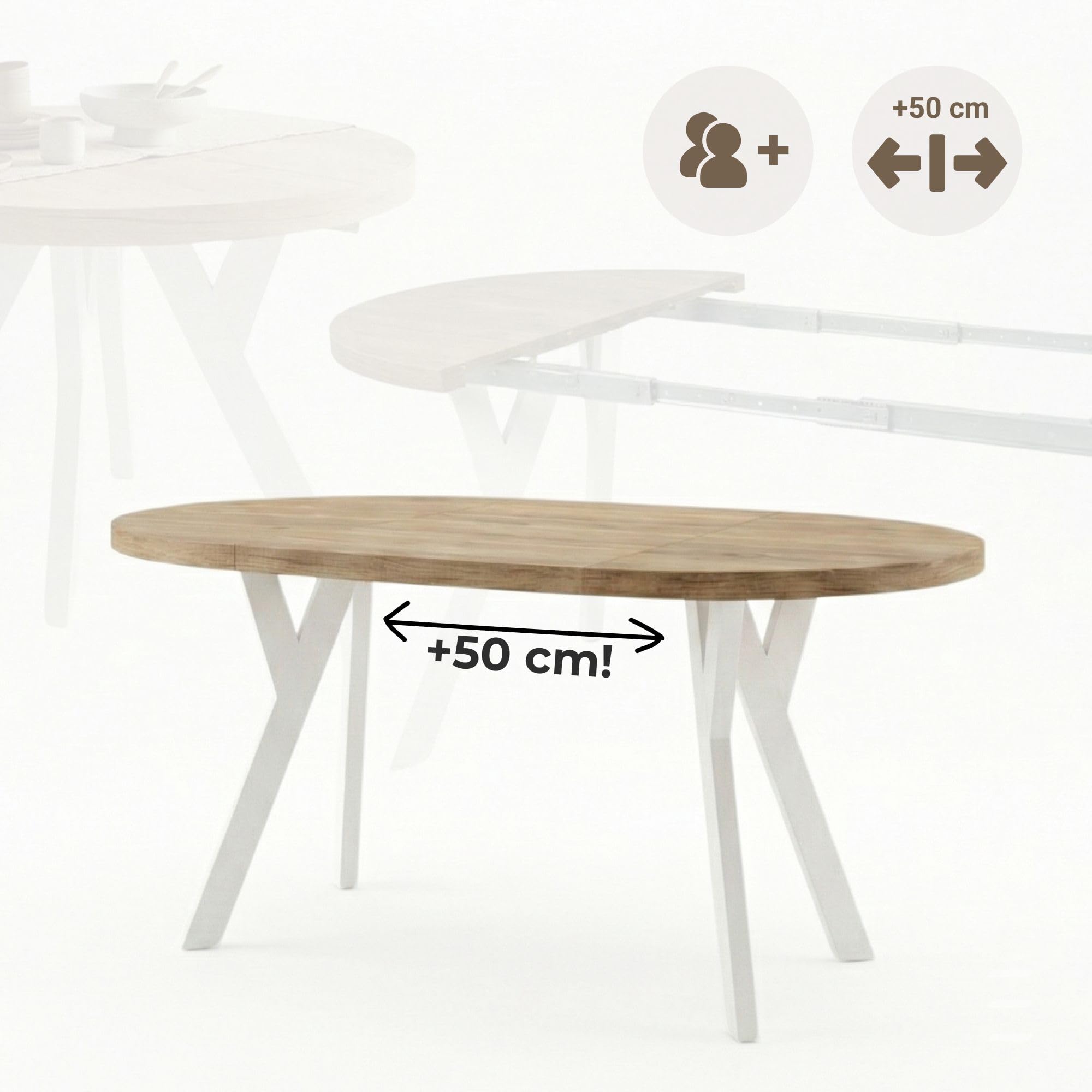 Runder Ausziehbarer Tisch für Esszimmer mit Holzbeinen, Pero, Loft-Stil, Skandinavische, Durchmesser Varianten: von 90 bis 220 cm (Eiche Artisan/Weiß, 90/140 cm)