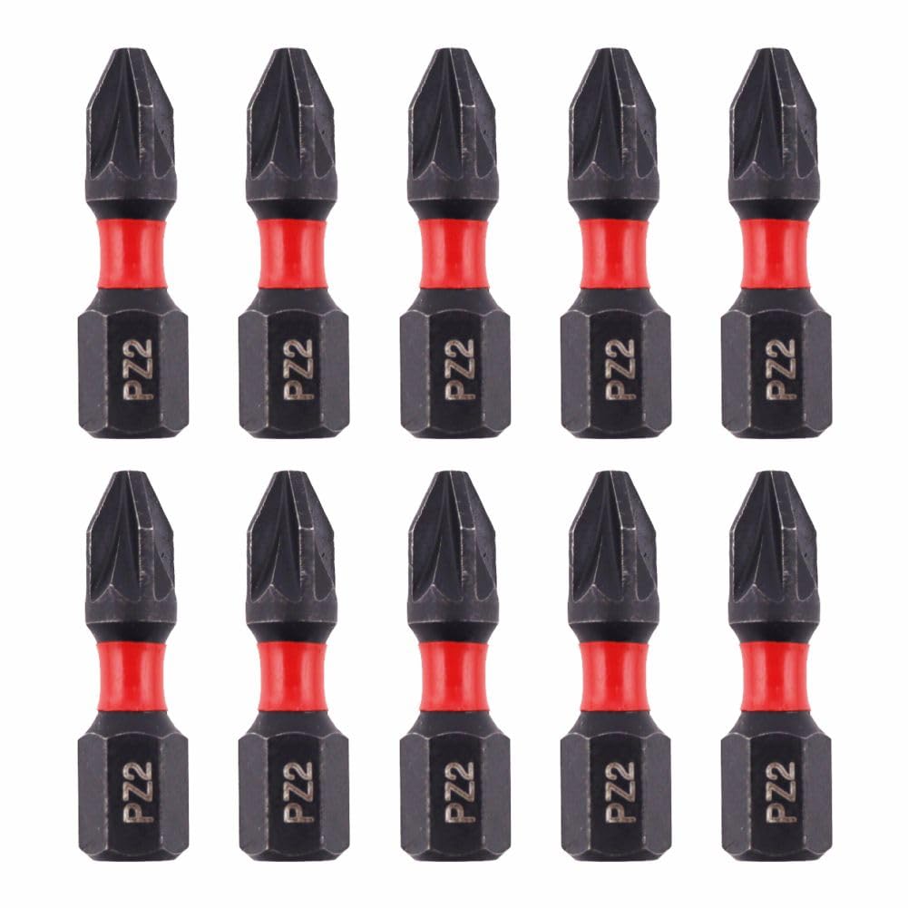 10x Bull Bits 25mm PZ2 Impact Screwdriver Bits Set – Pozi Pozidriv, Shock Zone, S2 Steel, Torsion Zone