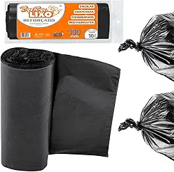 Bye Bye Lixo Saco de Lixo Reforçado para Escolas, Indústrias, Condomínios e Restaurantes, Preto, 100 Litros, 10 Unidades