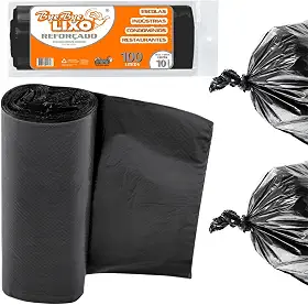 Bye Bye Lixo Saco de Lixo Reforçado para Escolas, Indústrias, Condomínios e Restaurantes, Preto, 100 Litros, 10 Unidades