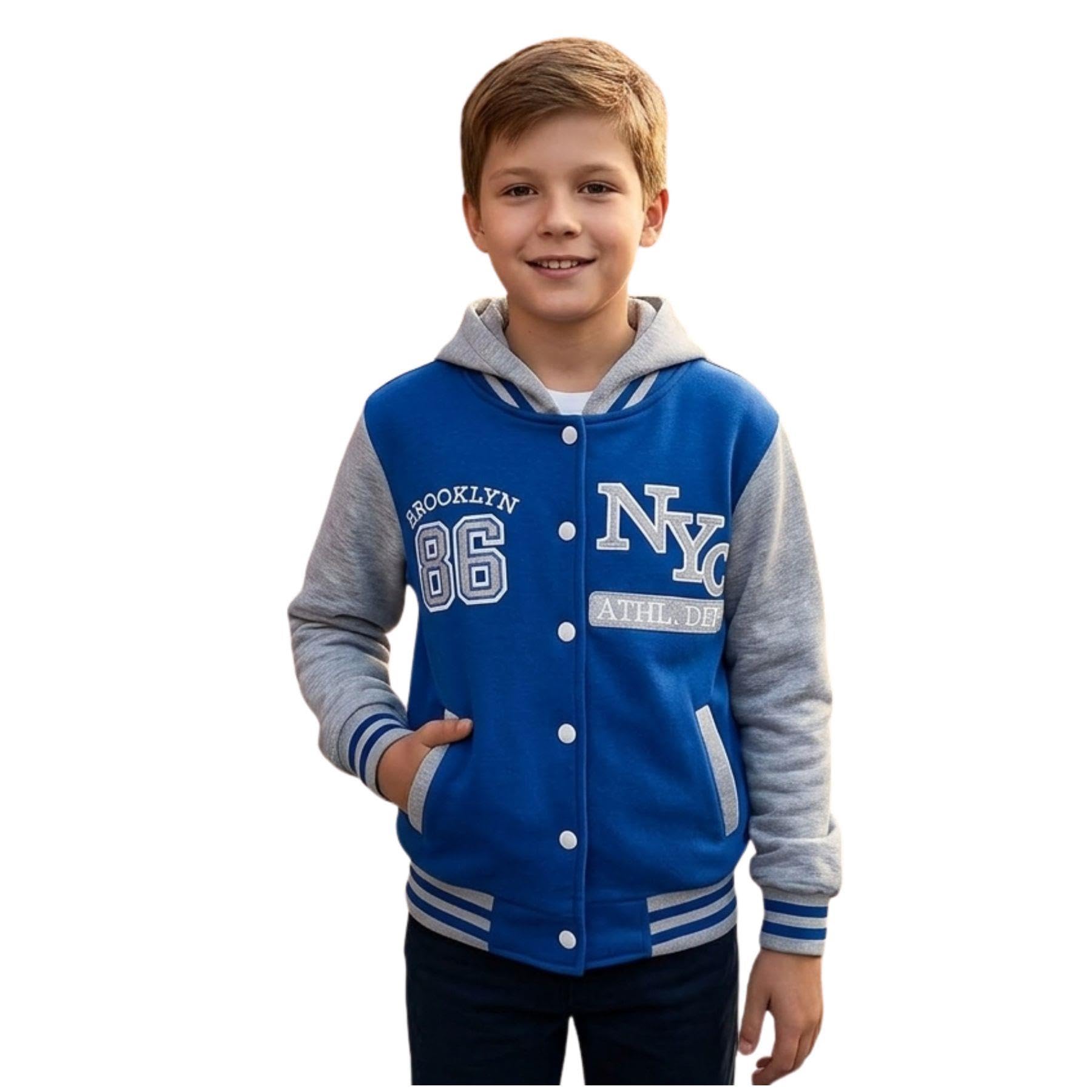 A2Z 4 Kids Enfants Filles Garcons Unisexe Baseball NY ATHLATIC Encapuchonné Veste Varsity Sweat À Capuche Âge 5-13 Ans