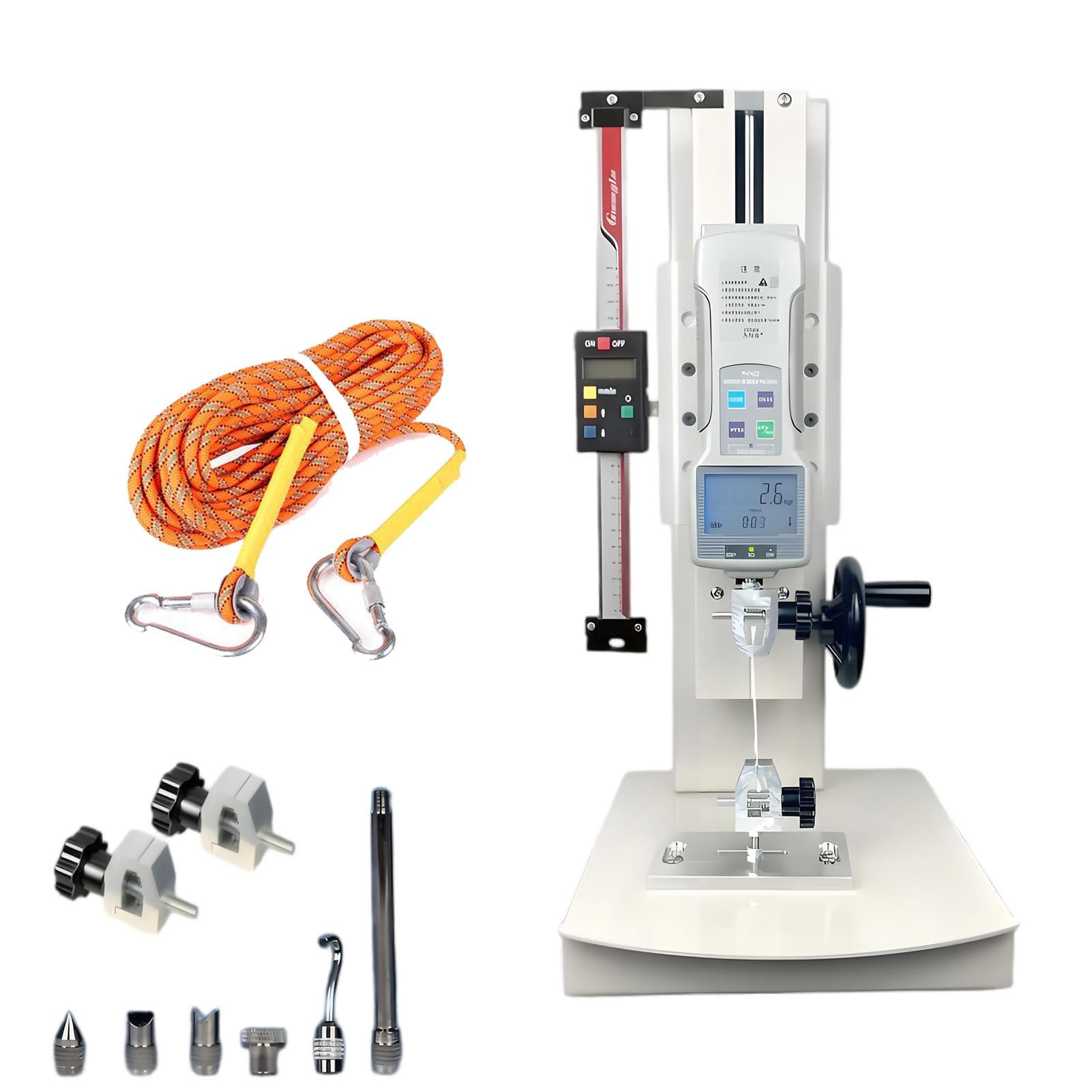 ExoticaBlend 10-2000N Digital Tensile Testing Machine, Manual Force Gauge Stand, 270mm, with 5 Probe, Hand Wheel Operated/Display Clear, for Textiles, Sports, Scientific Research, Fish WithRuler-200N