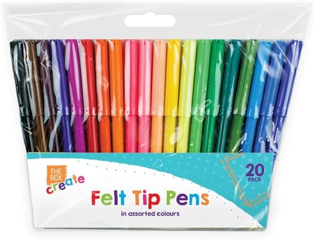 The Home Fusion Company 20 x Felt Tip Art Craft Children's Kids Fibre Pens Assorted Colours Pack