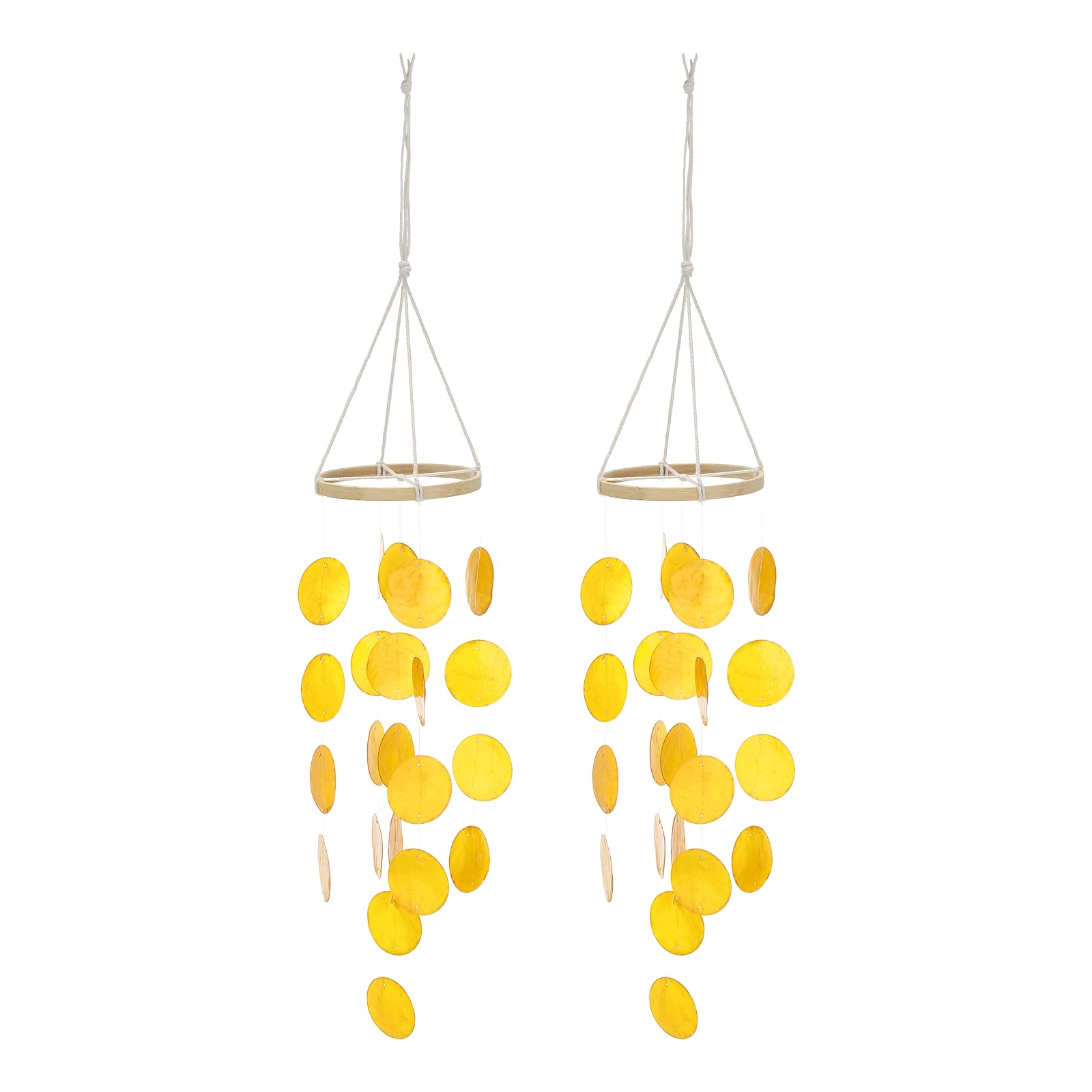 sourcing map Capiz Wind Chimes, 2Pcs 35" Outdoor Seashell Hanging Beach Unique Natural Shell Waterfall Wind chime for Summer Patio Ocean Home Decorative, Honey
