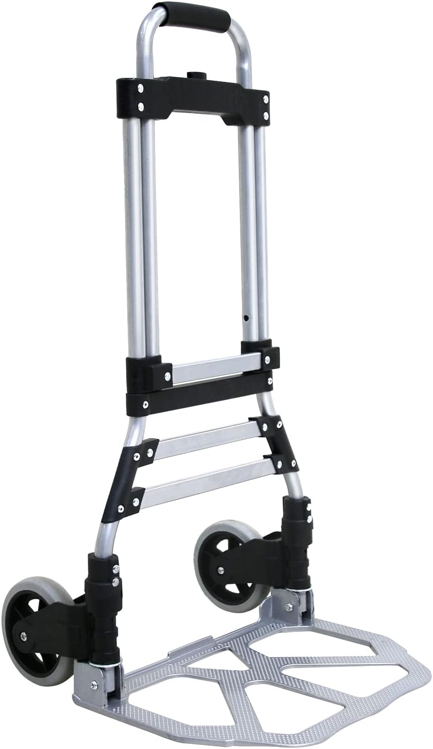 LMKOPUER Folding Hand Truck Dolly Cart, 180lb Portable Heavy Duty Trolley Cart, Luggage Cart with Telescoping Handle and Rubber Wheels