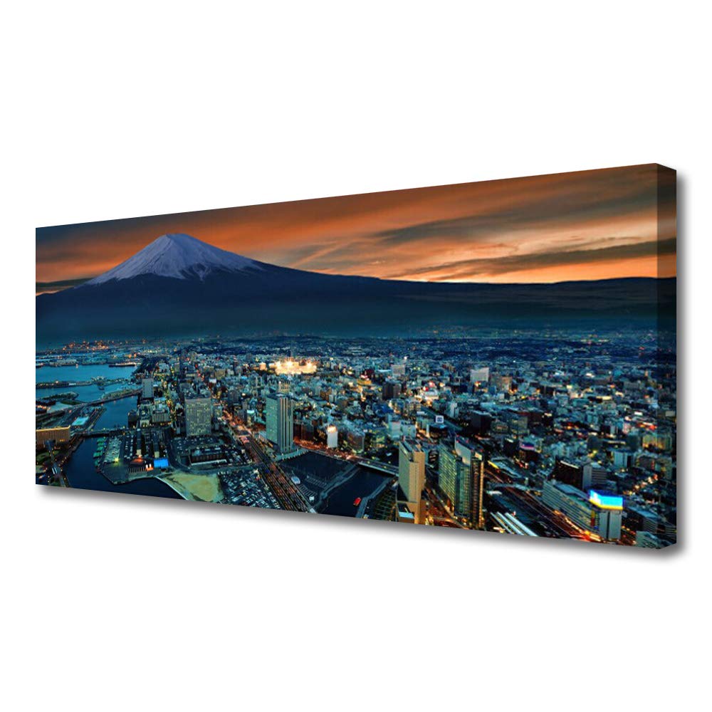 Toile imprimée tableau décoration déco mural moderne design ville montagnes maisons 125x50cm
