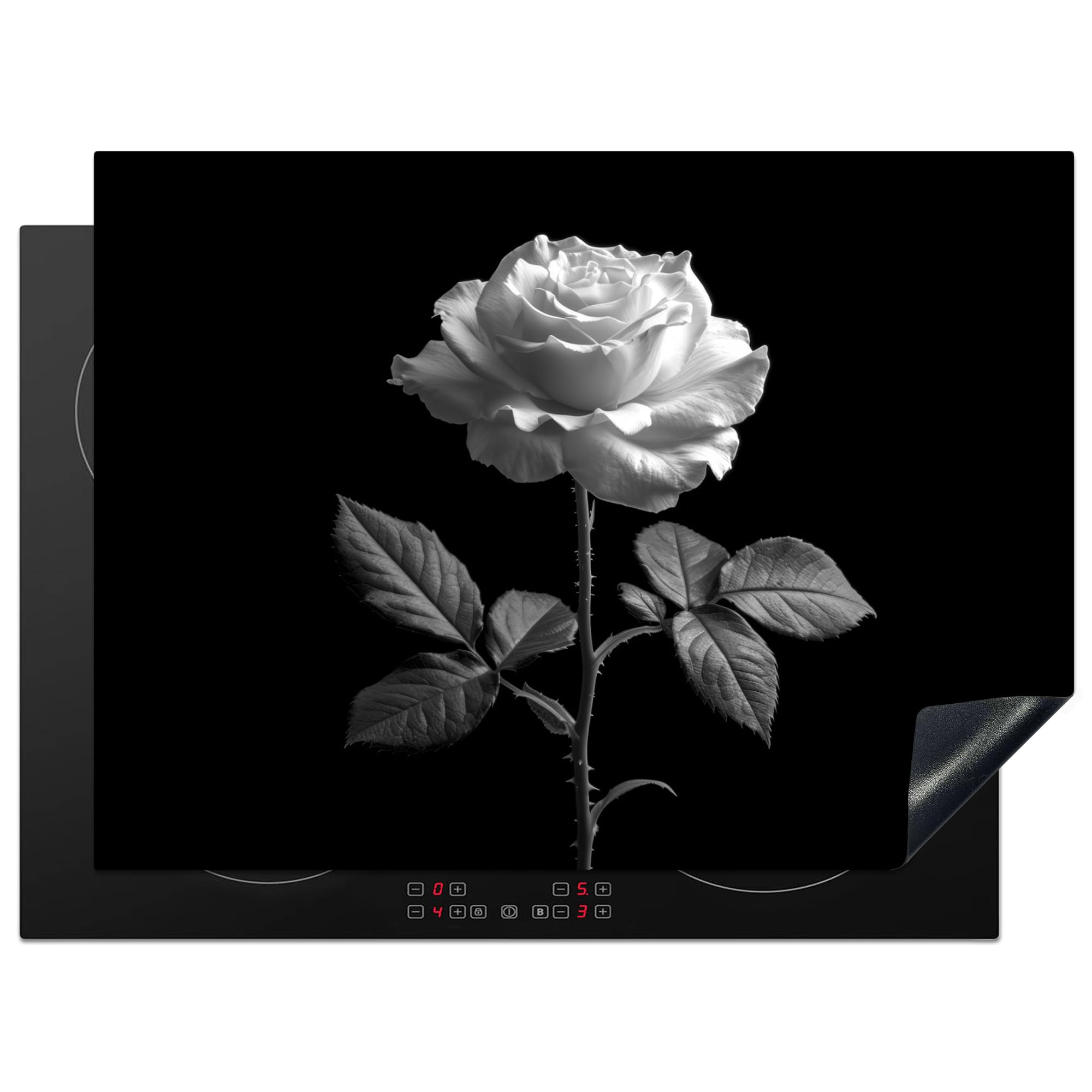 KitchenYeah© Induction Hob Protector Mat 20.5"x27.6" / 70x52 cm Cooker Top Protectors Cover Ceramic Covers Electric Hobs Vinyl Rose - Black and White - Flower