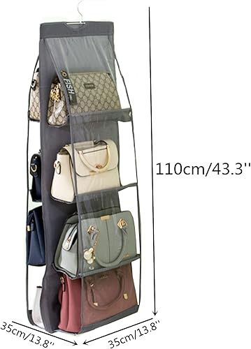 Miniatura 7 de HAN SHENG Organizador transparente para bolsos y bolsos, con 6 bolsillos, almacenamiento para colgar bolsas, estante colgante que ahorra espacio