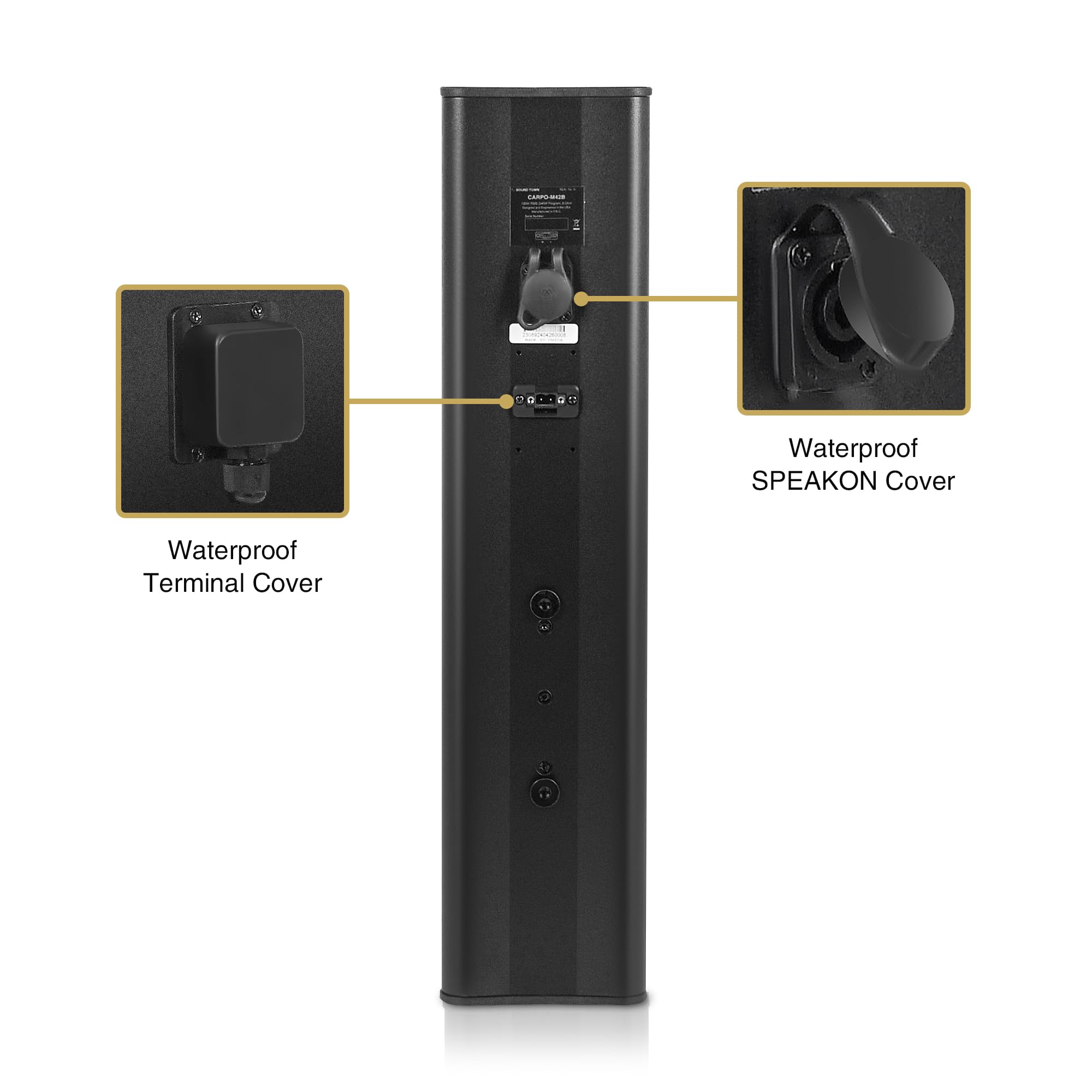 Sound Town Altoparlante compatto a colonna Line Array in alluminio resistente alle intemperie con staffa di montaggio a parete, woofer 4 x 3, 2 tweeter a cupola da 1,2, nero, per chiesa, installazione