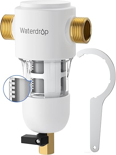 Waterdrop Filtro de sedimentos giratorio, sistema de filtro de agua reutilizable para toda la casa, sistema de prefiltro desechable para agua de