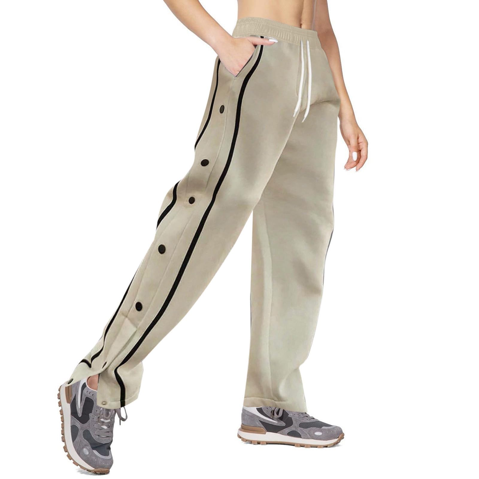 Reha Hose Damen Seitlich Zu Öffnen Jogginghose Weites Bein Sporthose Wide Leg Laufhose Baggy Trainingshose Bequeme Atmungsaktiv Freizeithose Fitness Gym Yogahose Postoperative Damenhosen mit Gummibund