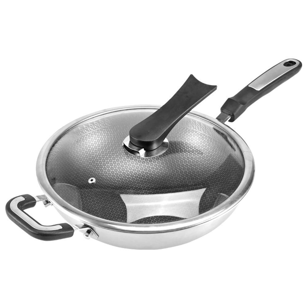 32 cm nieprzywierający wok indukcyjny ze stali nierdzewnej z pokrywą ze szkła hartowanego i antypoślizgowymi uchwytami