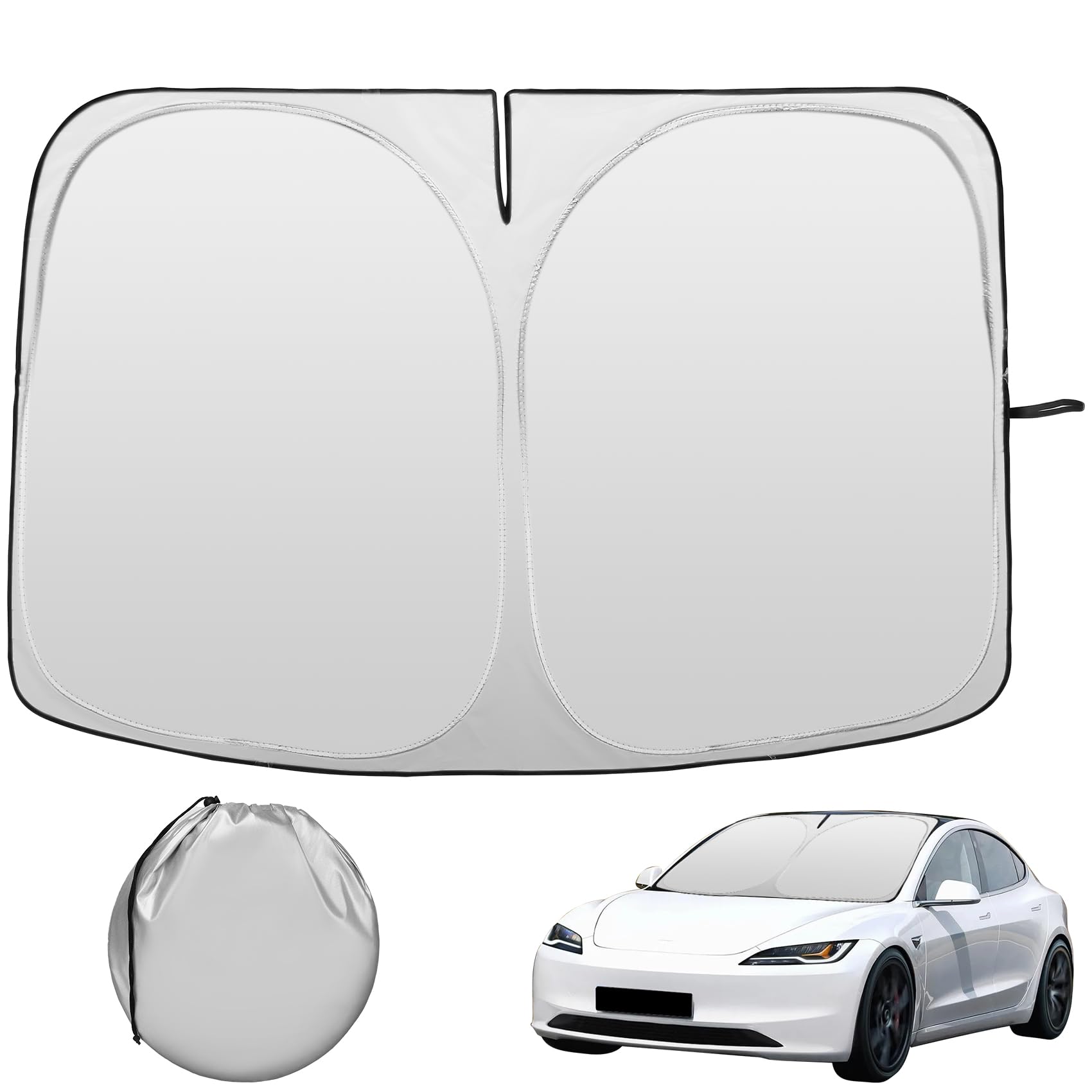 wplhb Car Windshield Sun Shade for Tesla Model 3/ Y, Front Window Foldable Sun Shade, Tesla Model Y/3 2016-2024 Sun Shade for Car Window UV Protection for Automotive Interiors Sunshade （56 "x37）