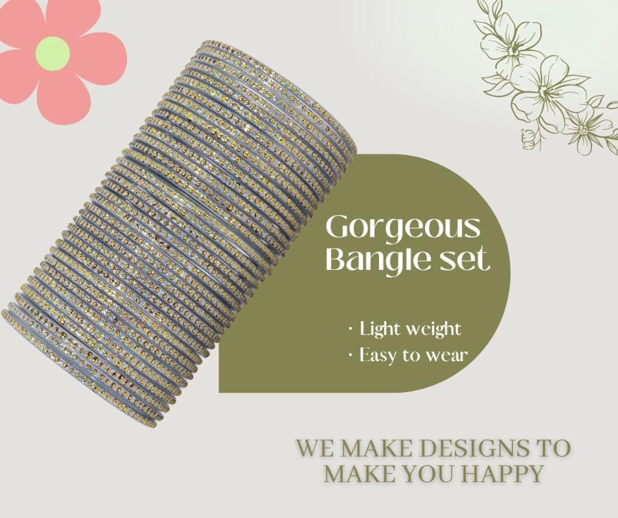 Glass Polka Dots & Glitter Bangles Set - Pack of 36