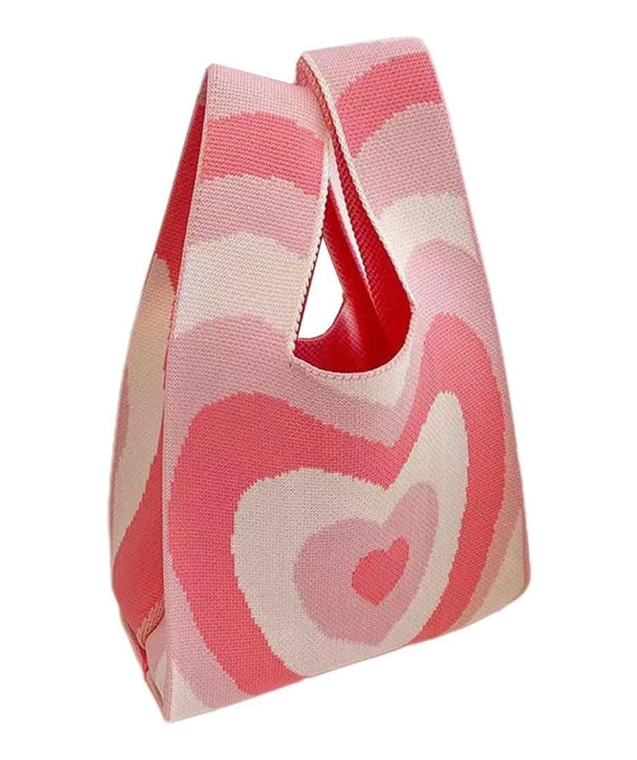 Crochet Wrist Handbag for Women, Wristlet Handbag Sleeve Knot, Pouch Portable knitted lightweight foldable Small Cute Tote Bag for Mom Girlfriend Birthday Christmas Valentines