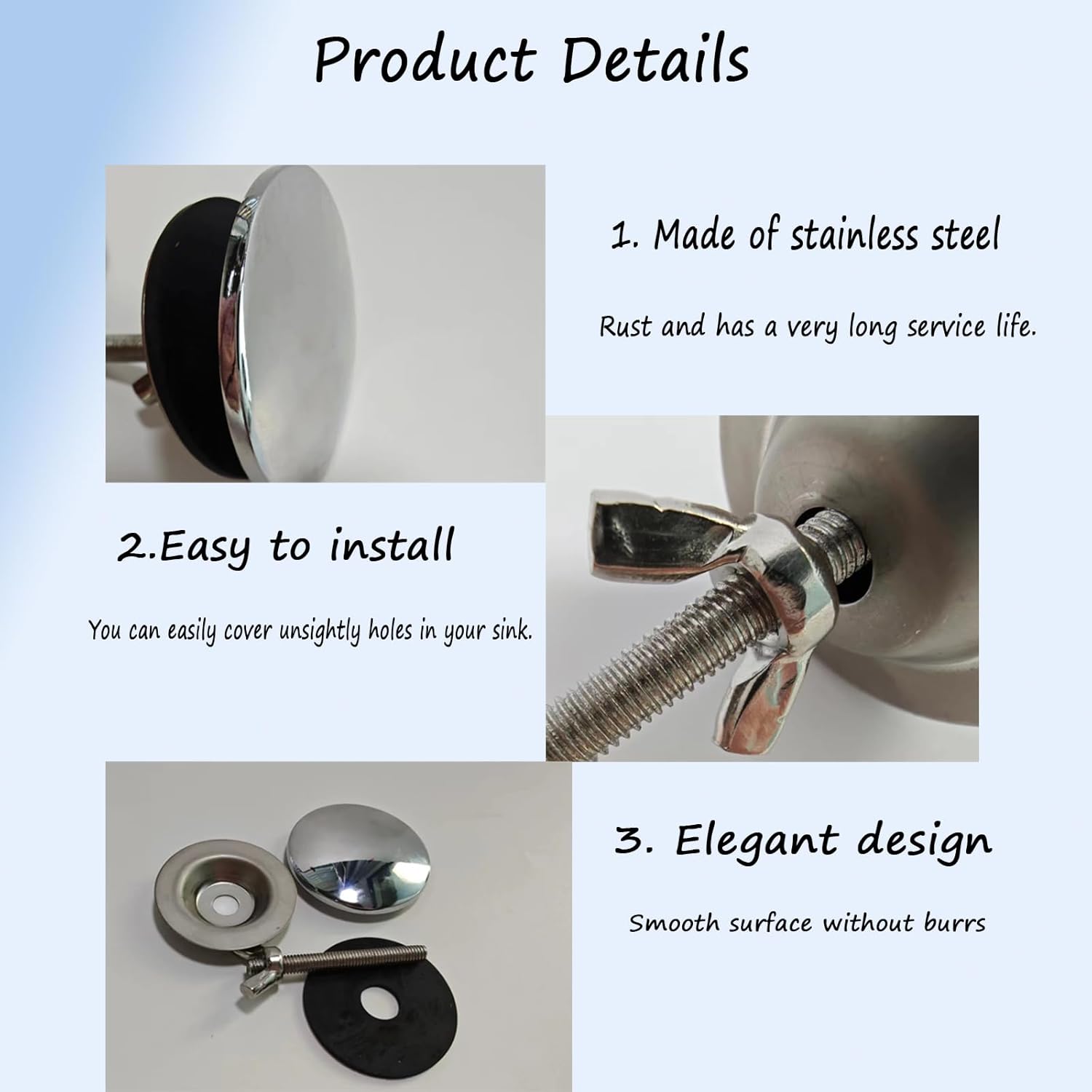 ZMD 2 Inch Kitchen Sink Hole Cover, Stainless Steel Counter Top Hole Cover Faucet Hole Cover Sink Soap Dispenser Hole Cover Sink Tap Hole Plate Stopper Kitchen Blanking Metal Plug (Silver)