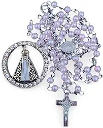 Terço Pérola Delicado Nossa Senhora Aparecida no Pote de Vidro Fé Casamento Batismo Rosario