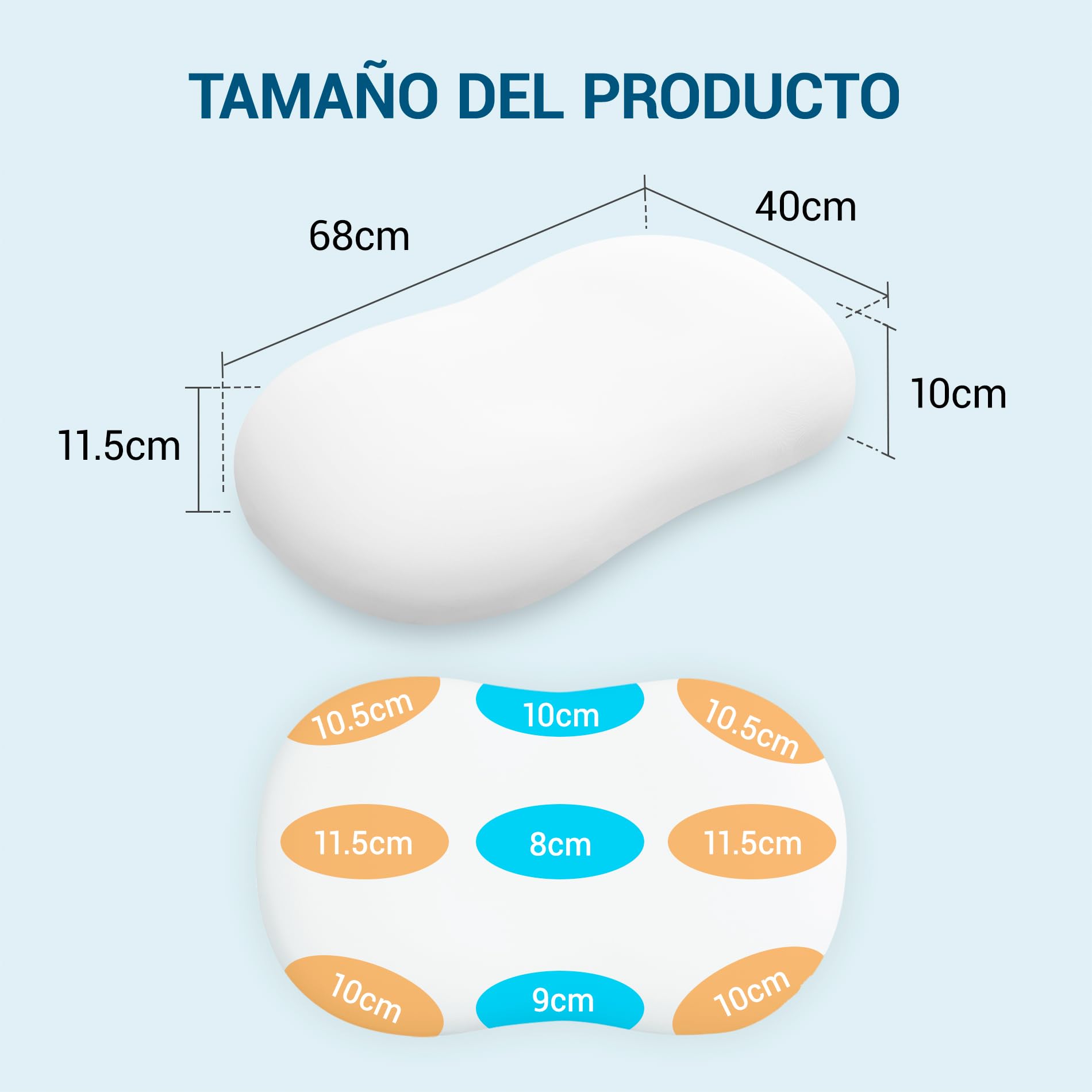 AIRSKY Almohada Viscoelastica, Almohadas Ergonómico Cervicales y Cuello Refrescante para Dormir de Lado y Boca Arriba o Boca Abajo, 68 x 40 x 10/11.5cm (Blanco Puro)