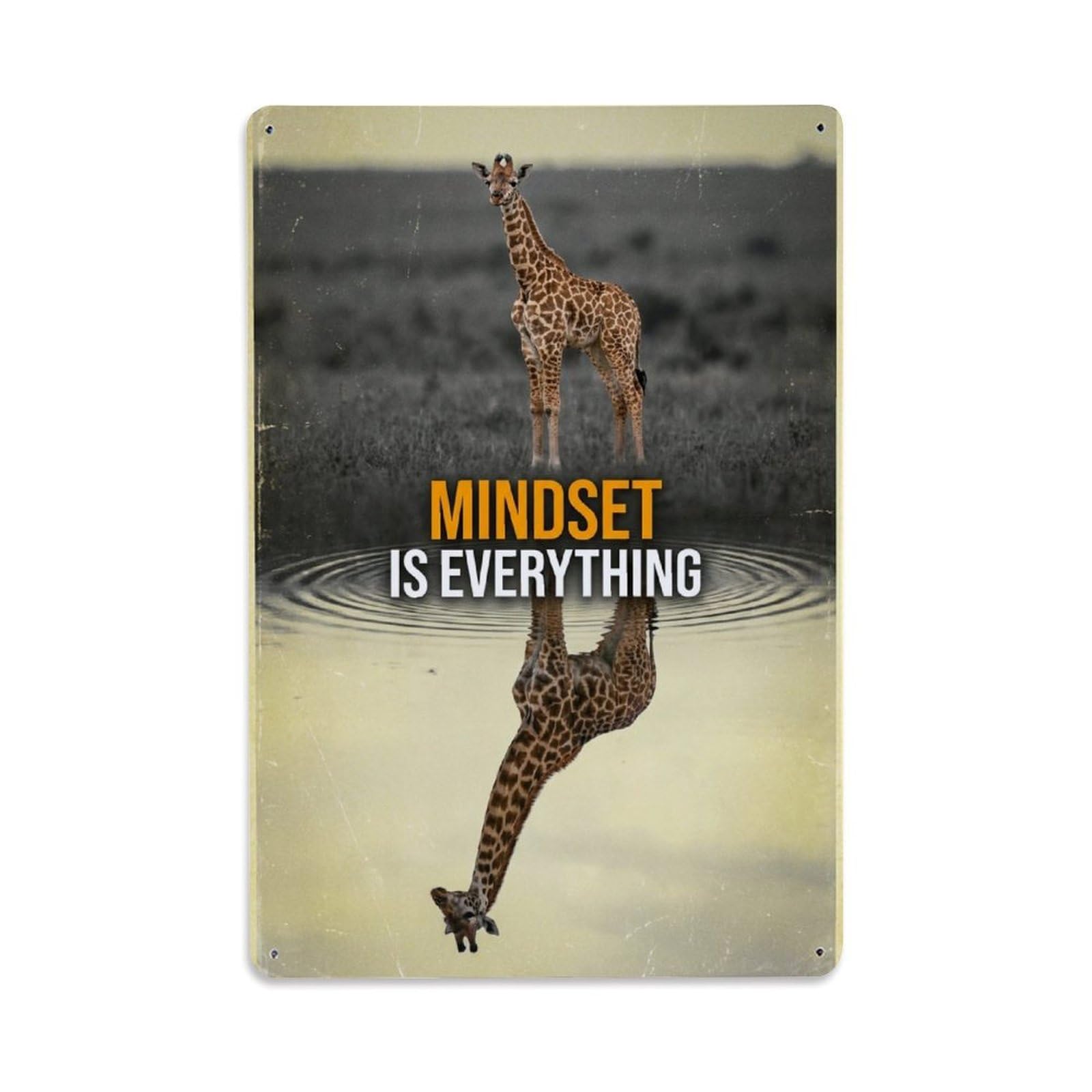 Olhnbad Style Giraffe Wildlife Mindset Is Everything Quote Metal Tin Sign