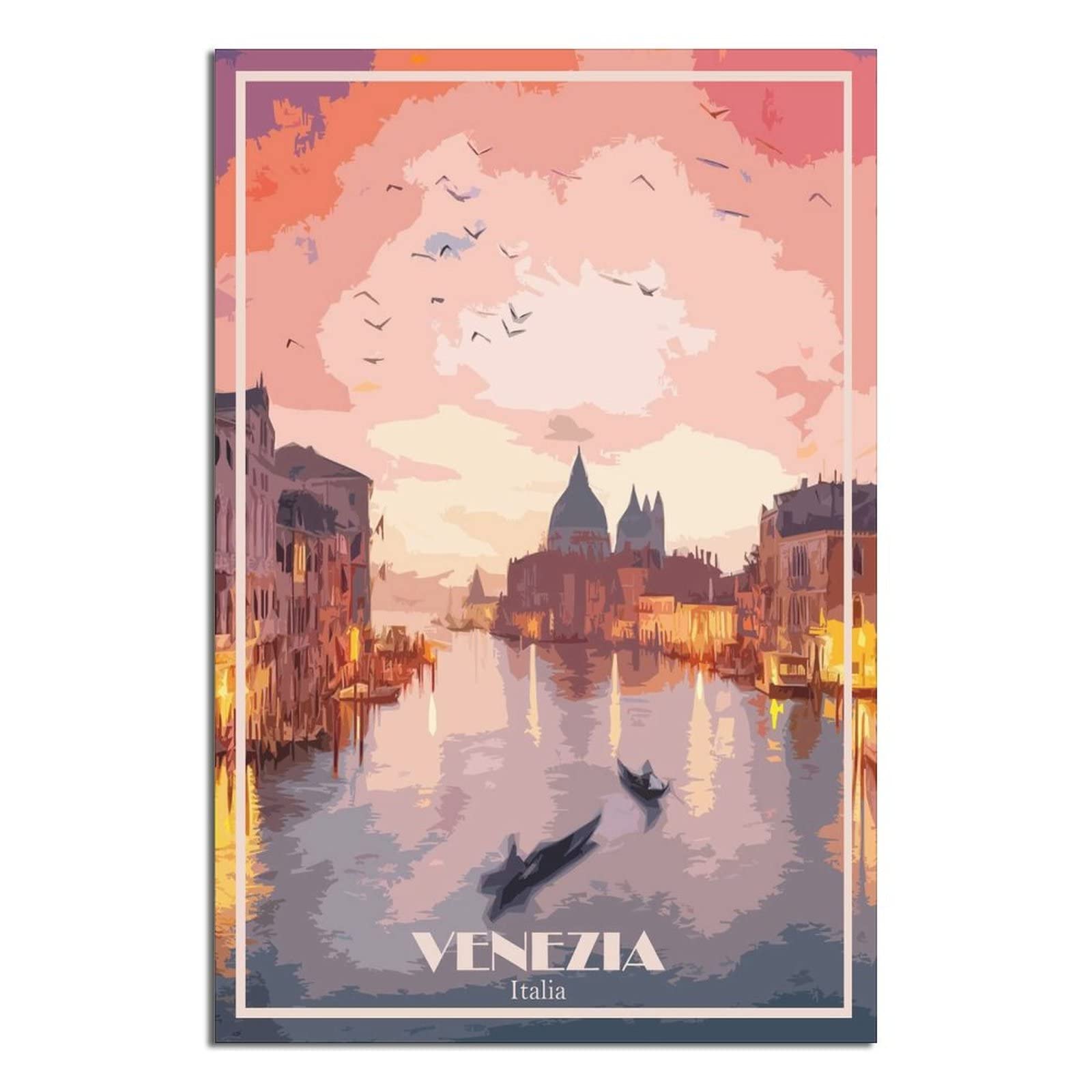 Uejd Unframe-Style Venice Italy Vintage Travel Poster Skyline Decorative Posters Modern Bedroom Canvas Art Poster Picture Painting Posters Wall Decor Art Gift
