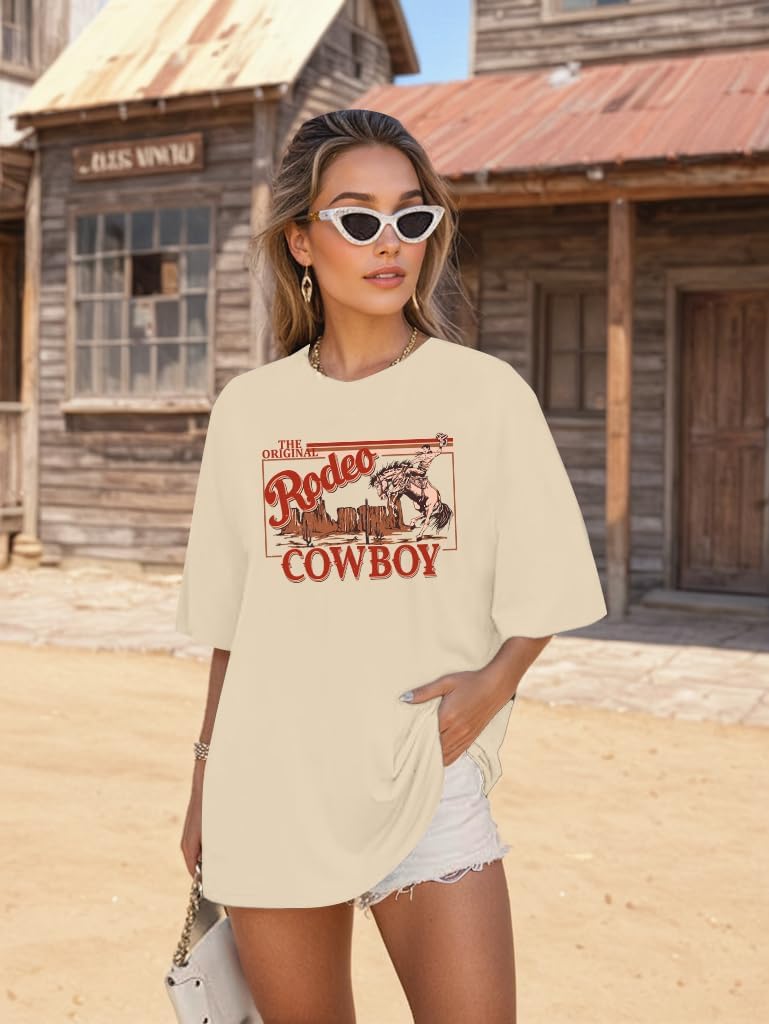 Western Shirts for Women Vintage Rodeo Shirts Wild West Cowboy T Shirt Oversized Country Music Short Sleeve Tops - Image 3