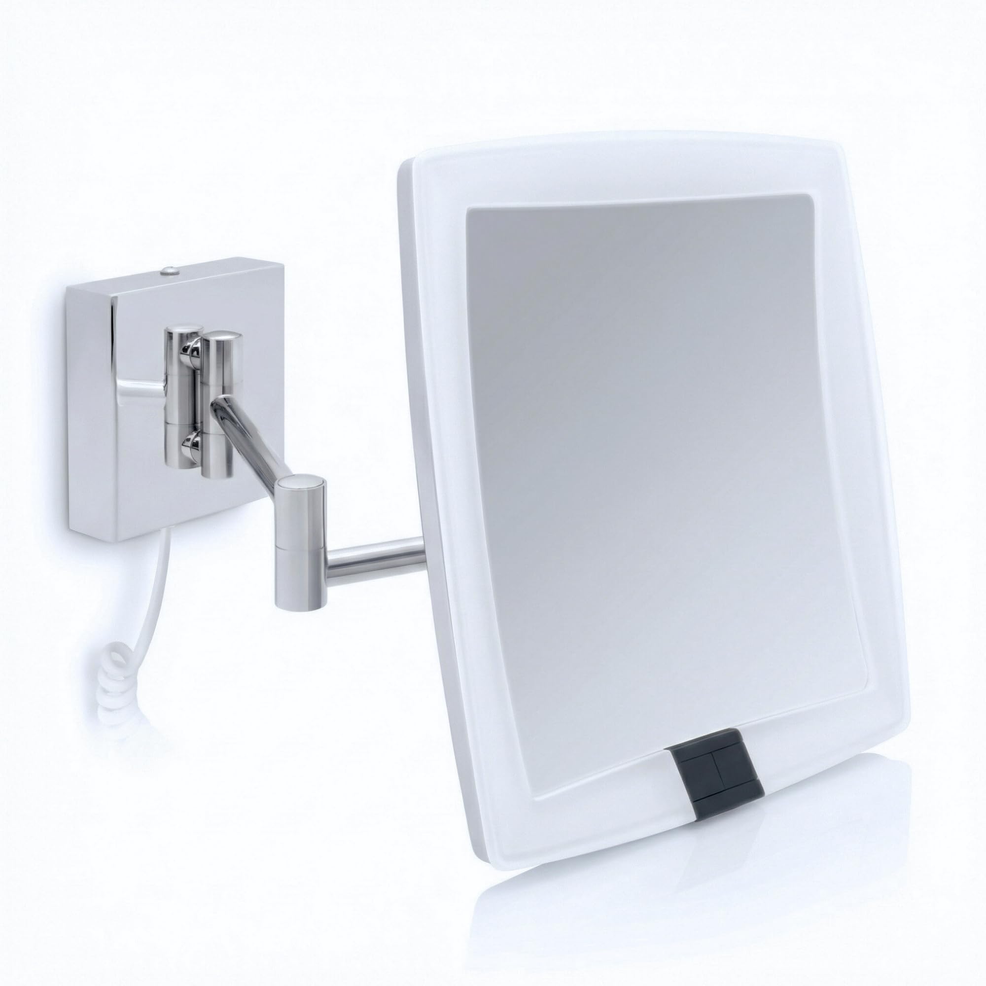 LED Kosmetikspiegel Verona – eckiger 5-facher Vergrößerungsspiegel mit Sensor & Wandmontage – Schminkspiegel mit automatischer LED-Beleuchtung, ausziehbarem Gelenkarm & weißem Kabel