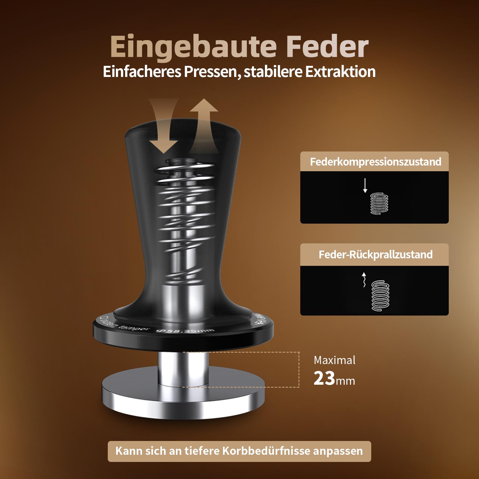 MHW-3BOMBER Espresso Tamper 58mm – CD Serie Kaffeestempel mit 2-Feder-Auto-Rebound, Kaffee Tamper für Siebträgermaschinen, Barista Zubehör für Kaffeeliebhaber, Einstiegsstufe & Profi, Modell: T6101-OS