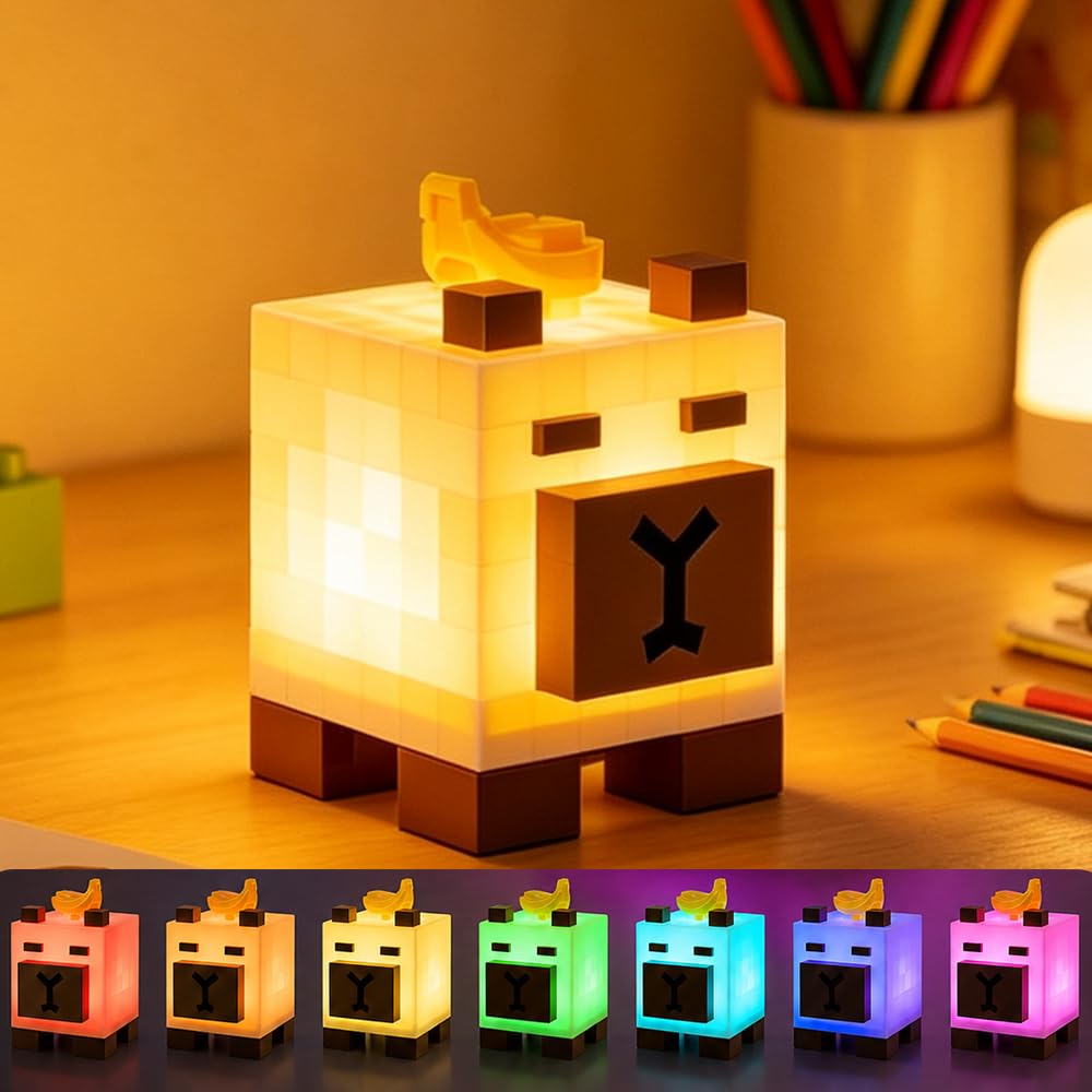 Pixelated Capybara Night Light,7 Color LED Night,Building Block Compatible