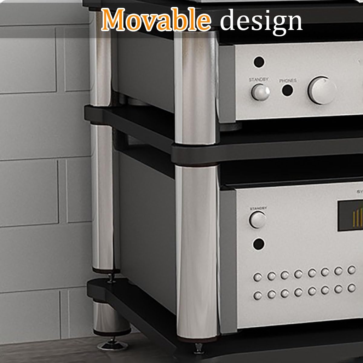 Mini HiFi Stand Rack, Mueble Equipo HiFi Estéreo Supports, Soporte Multimedia AV De 1 2 3 4 Niveles Con Estantes Ajustables, Estantería AV Media Stand Con Pies Amortiguadores Mueble Hifi Tv(Black,H10c