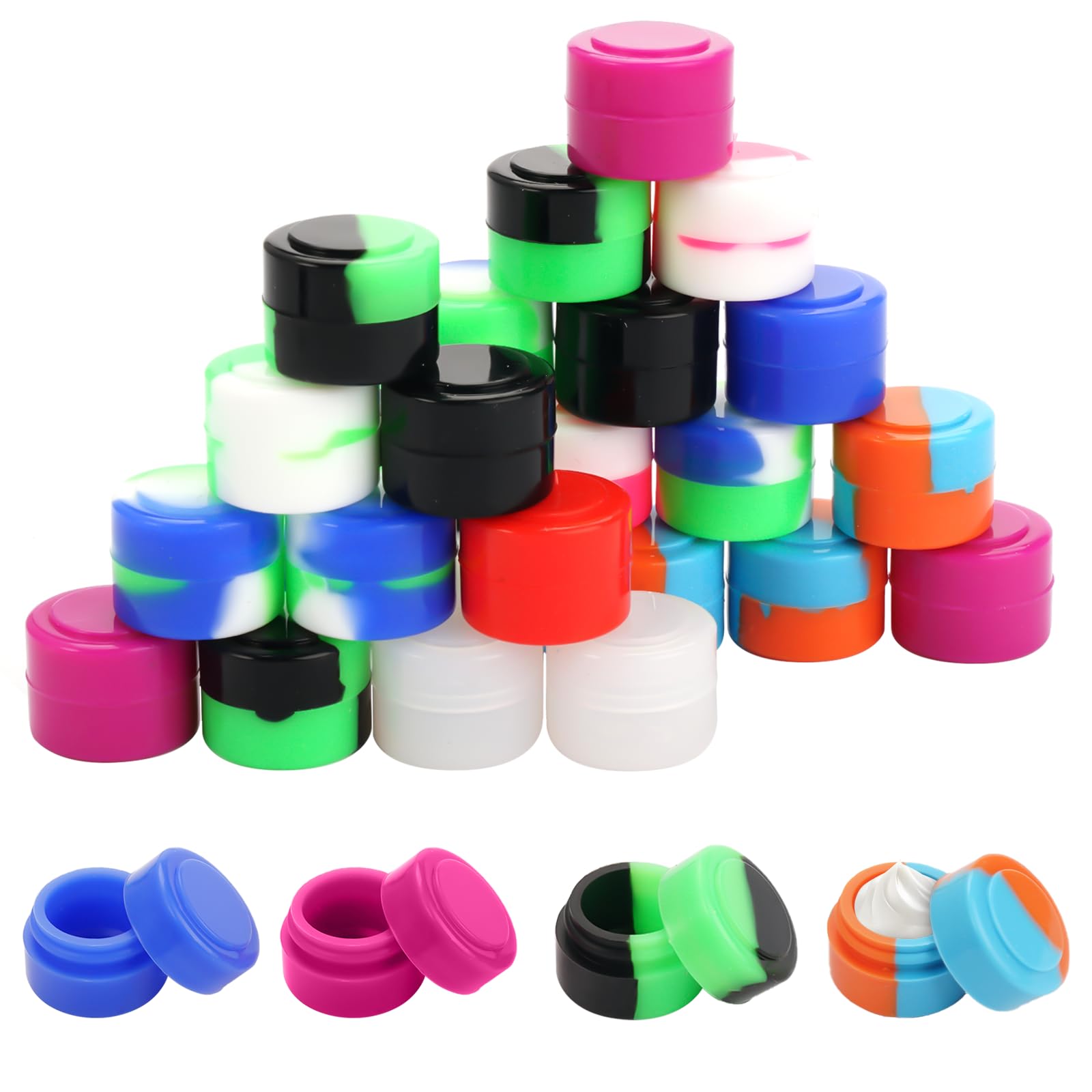 30 Pezzi 2ML Olio Cera Contenitore in Silicone, Mini Round Barattoli in Silicone, Multi-Coloured Silicone Contenitore, Antiaderente Silicon Contenitori per Cosmetici, Prodotti per la Cura Della Pelle