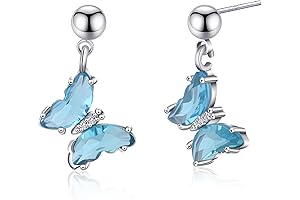 Shimmering Blue Butterfly Earrings: Aquamarine and Zirconia Studs for a Y2K Vibe