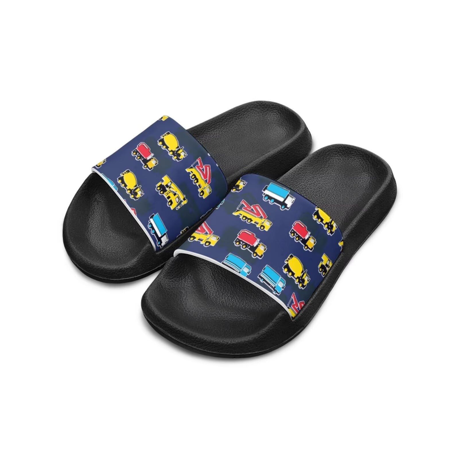 Fonplted Cartoon Car Slides for Boys Summer Shoes Size 1 Light Weight School Slide Sandals for Student Fun Pattern Pool Sandals for Active Kids Anti-Slip Sole