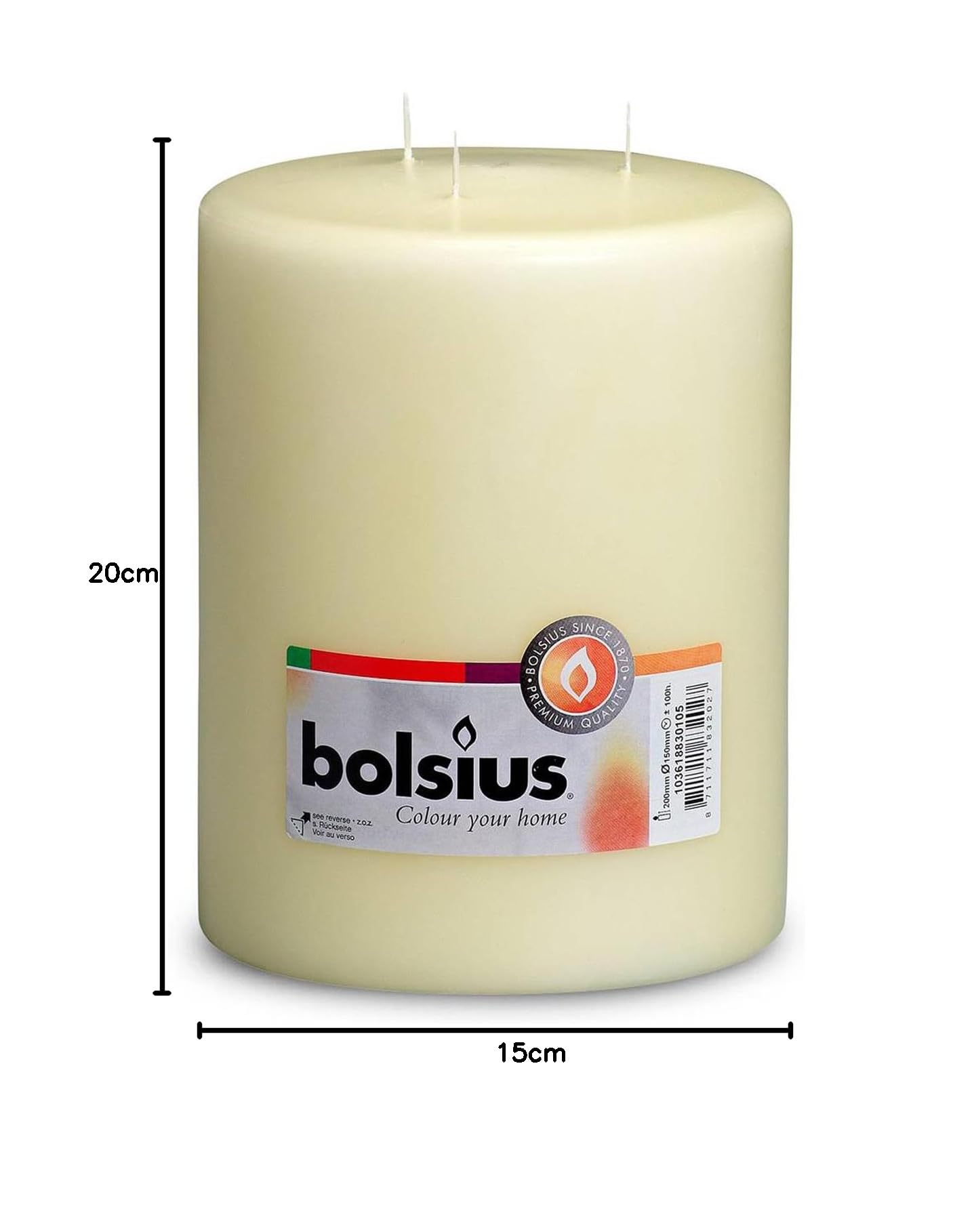 Bolsius Glatte Stumpenkerzen - Mammutkerzen - Elfenbein - 2 Stück - 20 x 15 cm - Dekorative Haushaltkerzen - Länge Brenndauer 100 Stunden - Unparfümierte