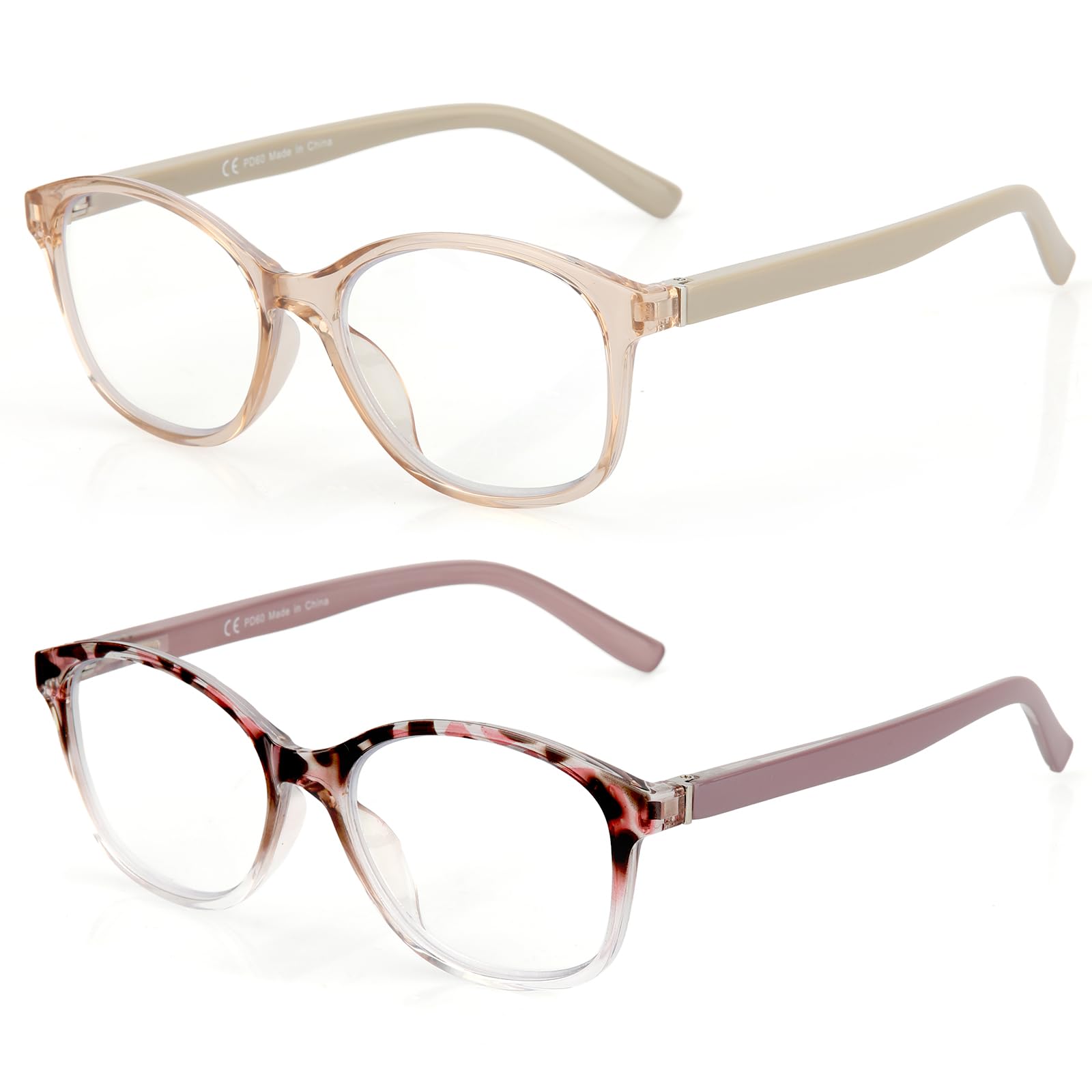 Photo 1 of SKYOAK 2 Pack Vibrant Progressive Multifocus Reading Glasses Women, Stylish Spring Hinge Multifocal Readers, Lightweight Anti Blue Light Computer Eyeglasses for Near Range (Pink & Tortoise, 1.5x)