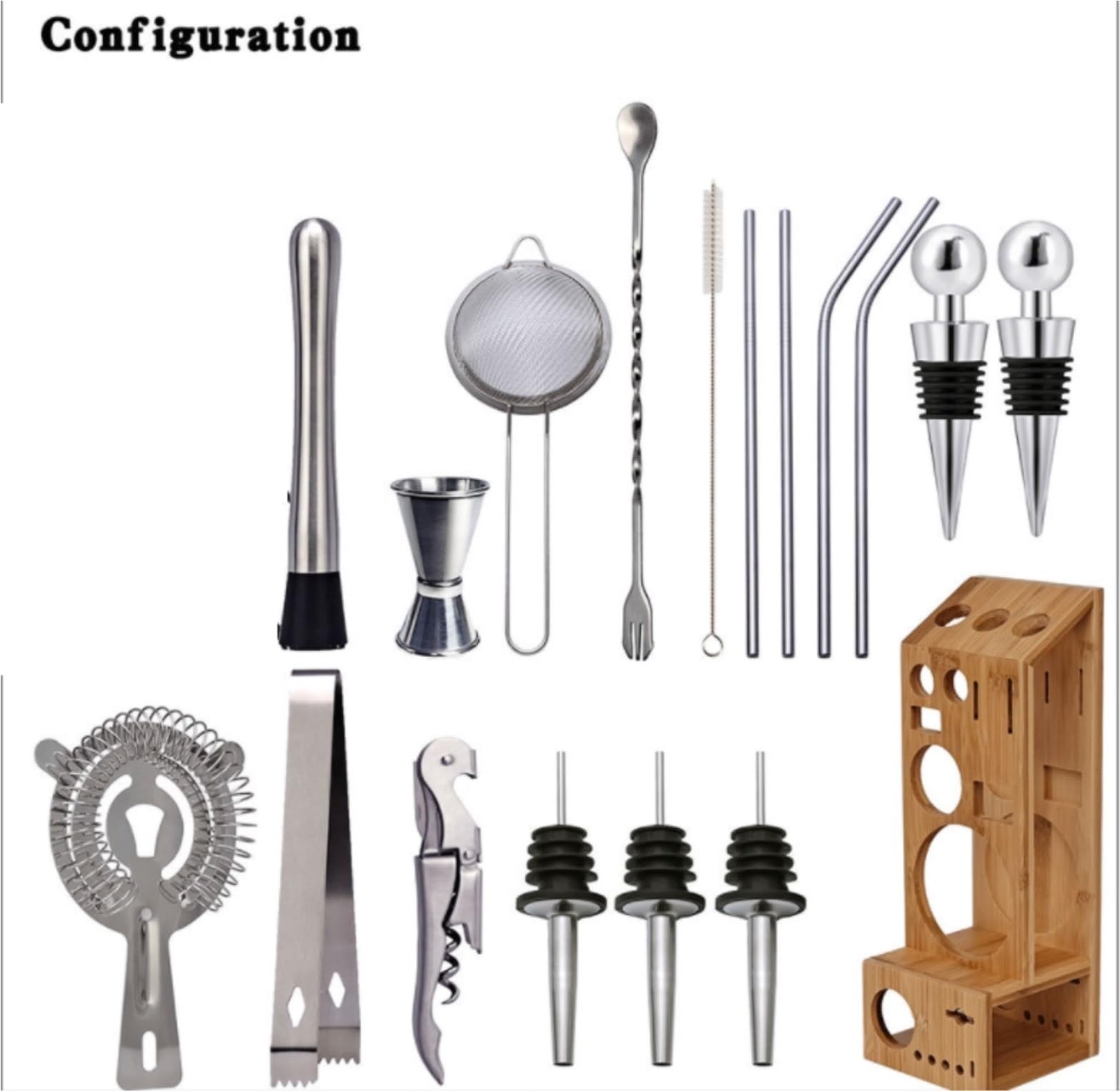 Shaker À Cocktail pour Mélanger Boissons 20 Pcs Cocktail Shaker Set Barman Kit Outils De Bar en Acier Inoxydable avec Support pour Bar Fête(350ml)