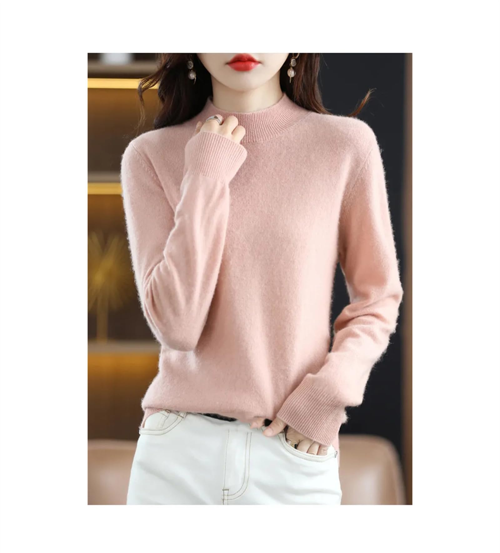 Autunno Inverno 100% Lana Merino Maglioni Donna Manica Lunga Mezzo Turtleneck Maglione Lavorato A Maglia Pullover In Cashmere