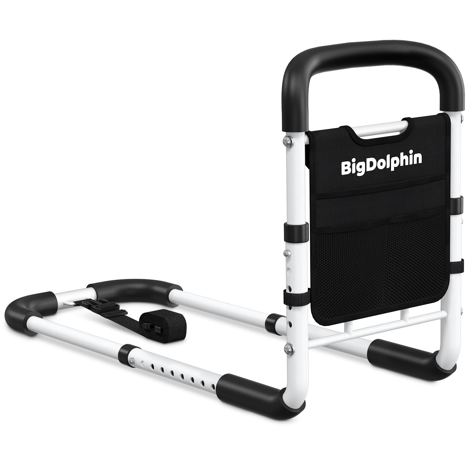 Photo 1 of BigDolphin Bed Rails for Elderly Adults - ASTM Approved Adjustable Bed Cane with Non-Slip Ergonomic Handle & Storage Pocket, Bed Railings for Seniors Hold up to 350 LBS, Tool-Free