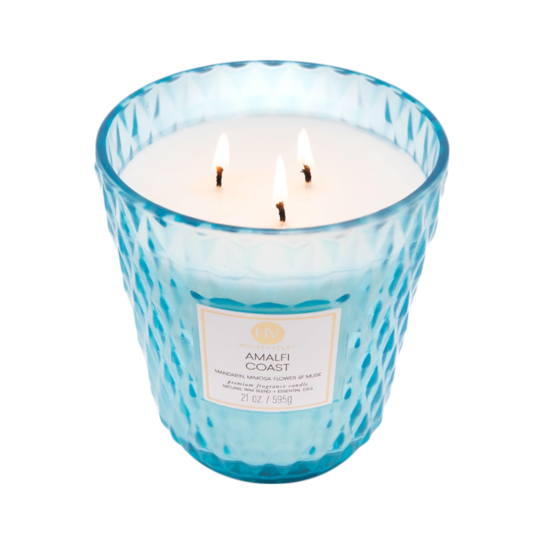 House of Velas Diamante Candle Collection, 595 g, 3 bawełniane knoty, wybrzeże Amalfi, duży szklany słoik