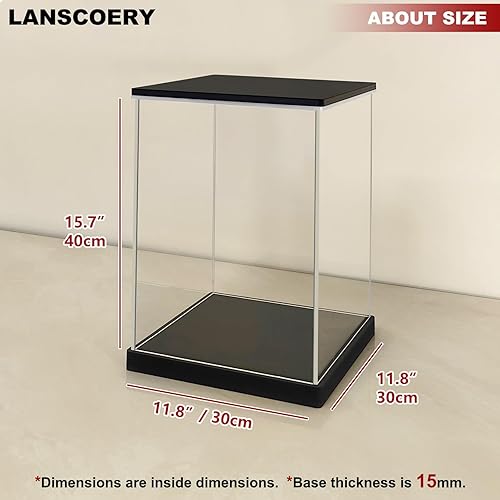 Miniatura 6 de LANSCOERY Vitrina de acrílico transparente con luz, soporte vertical con base negra, escaparate a prueba de polvo para figuras coleccionables (11.8