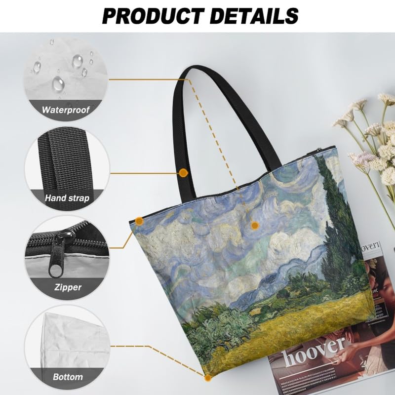 Image of Art Lover Zippered Tote Bag Waterproof Large Work Tote Bags, Artwork Women's Purse Handbags Travel Totes