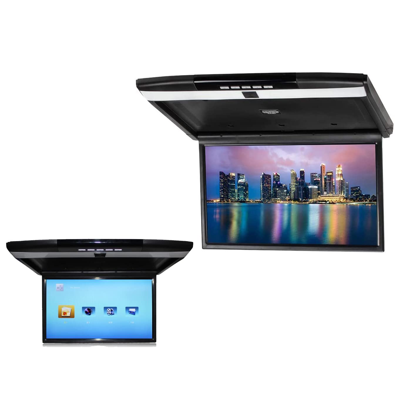 Supporto per tettuccio Flip Down Video Monitor per auto, Display ad alta risoluzione Monitor per supporto HDMI FM trasmettere SD/USB Ingresso 17,3" (nero)