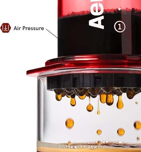Miniatura 4 de AeroPress Prensa de café rojo transparente – Prensa francesa todo en uno, cafetera manual estilo vertido y espresso, preparación de 2 minutos para