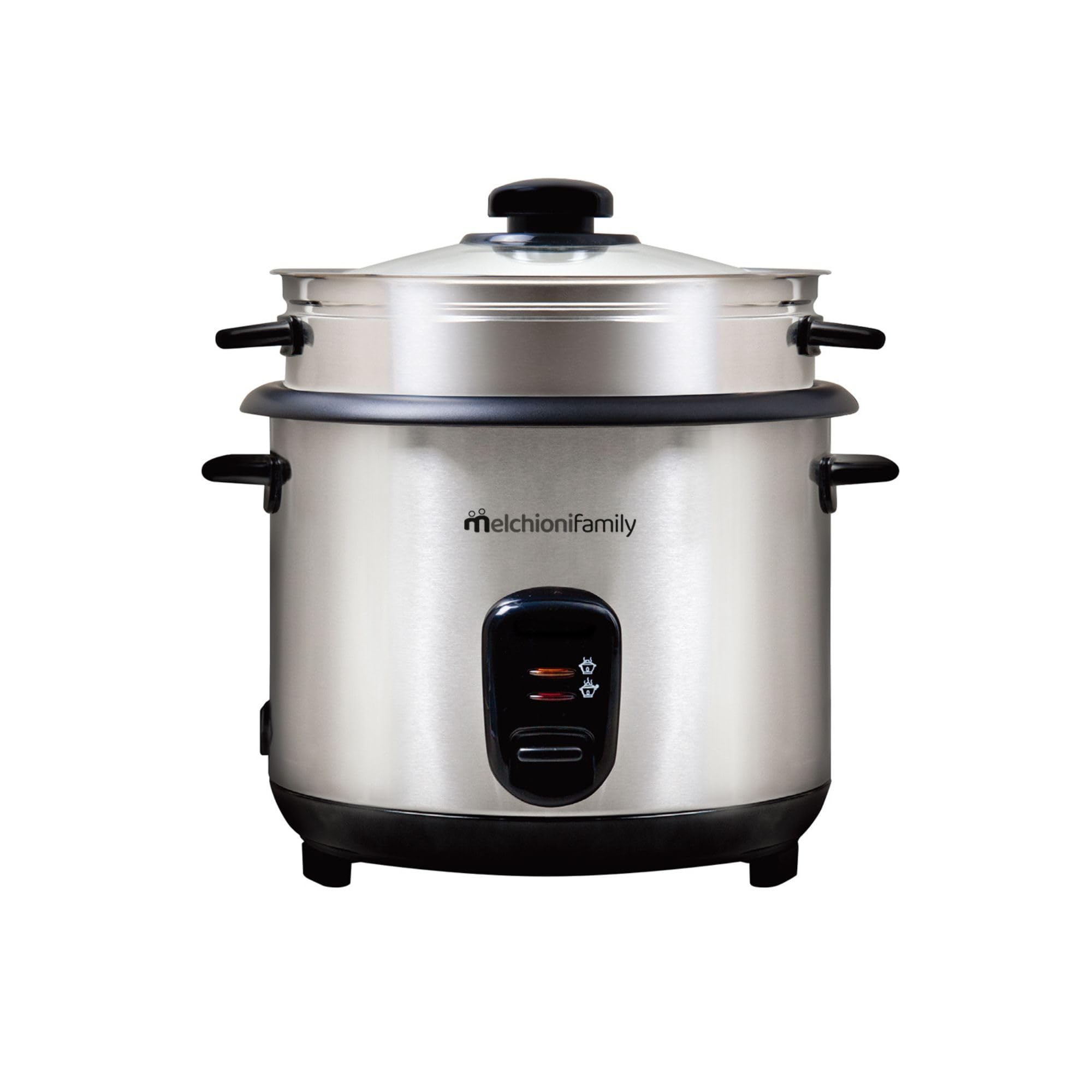 Melchioni Family | LOTO Cuociriso 1.8L con Cottura e Riscaldamento, Coperchio in Vetro, Antiaderente, Spegnimento Automatico, Vapore, 800W, Accessori Inclusi