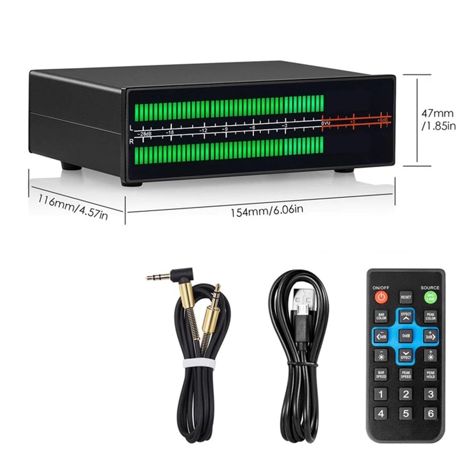 Analizador de espectro musical LED con control remoto, medidor de nivel de sonido dinámico, 8 efectos de visualización, RCA y conectividad AUX de 3,5 mm para entusiastas de la oficina en casa y