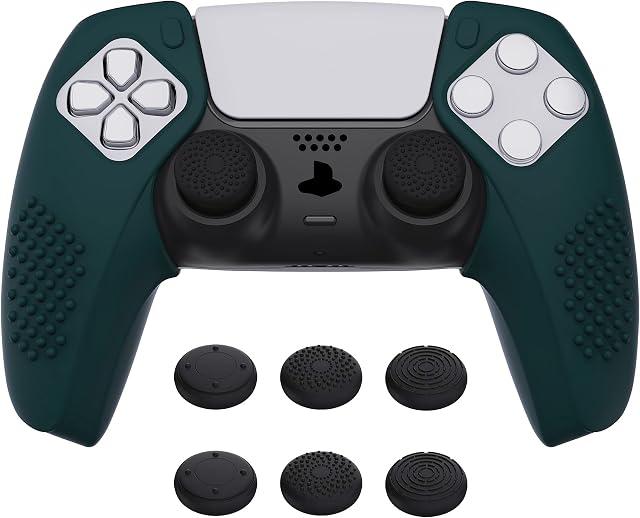 playvital 3D Studded Edition Racing Green Ergonomic Soft Silicone Case Grips for ps5, Rubber Protector Skins with 6 Thumbstick Caps for ps5 Controller  Compatible with Charging Station