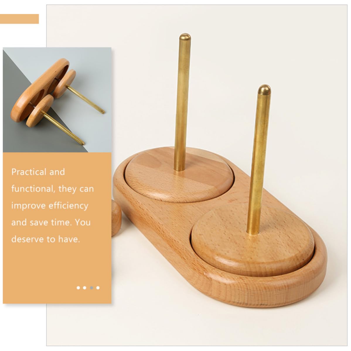Cabilock Portafilo per Rocchetto in Legno Supporto per Rocchetto in Legno Rotante a Doppio ASSE Khaki per Cucito e Braccialetti di Gioielli Perline
