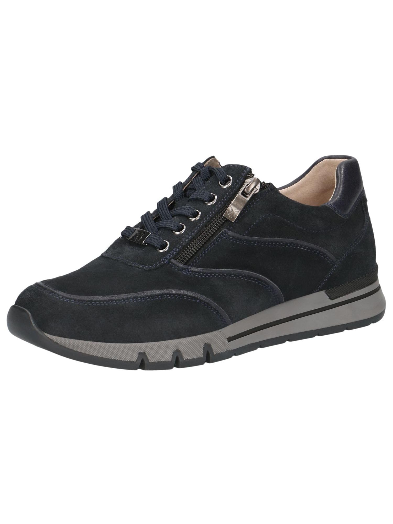 CAPRICE Comfort Women's Flat Leather Sneakers with Zipper, Blue (Ocean Comb), 3.5 UK